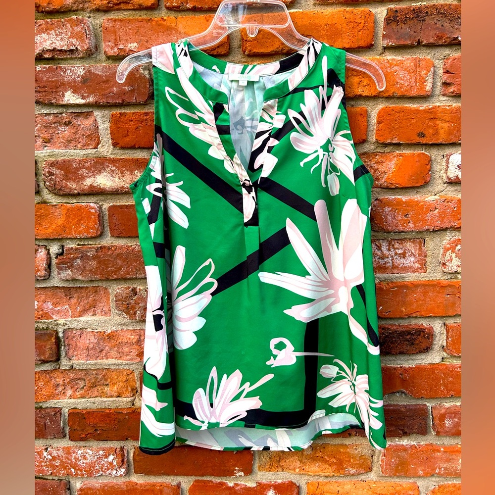Jade Melody Tam Green Floral Sleeveless Top M